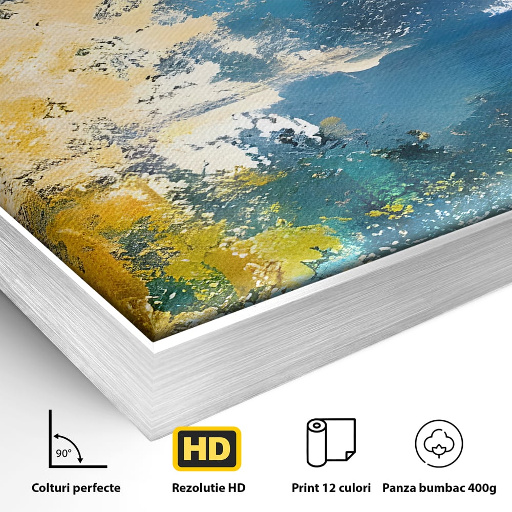 Tablou Canvas Premium LuxCanva® B1104, Mare Abstracta , Living, Liniste, Foite Aurii, Albastru, Decor, Mare, Apa, Culori Vibrante