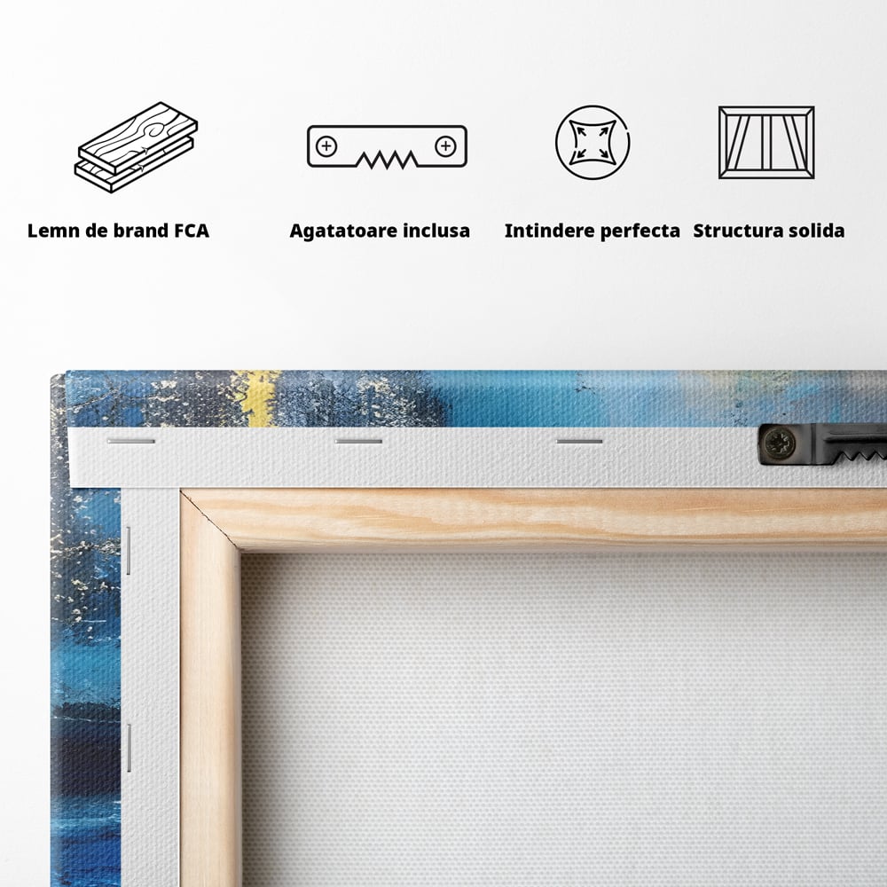 Tablou Canvas Premium LuxCanva® B1104, Mare Abstracta , Living, Liniste, Foite Aurii, Albastru, Decor, Mare, Apa, Culori Vibrante