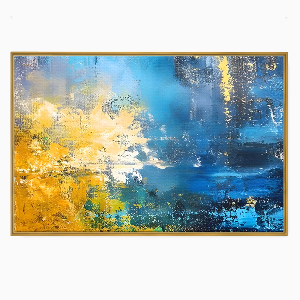 Tablou Canvas Premium LuxCanva® B1104, Mare Abstracta , Living, Liniste, Foite Aurii, Albastru, Decor, Mare, Apa, Culori Vibrante