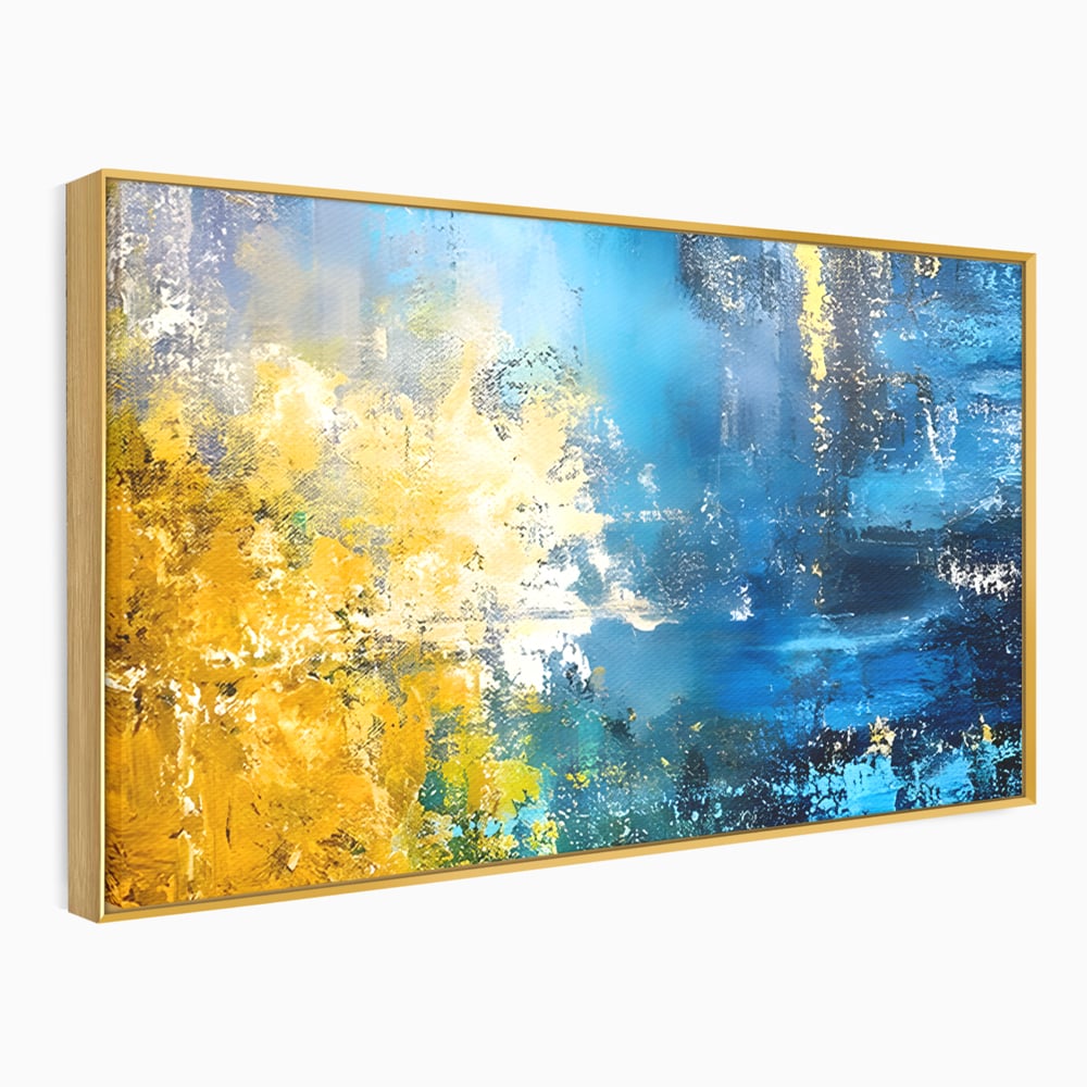 Tablou Canvas Premium LuxCanva® B1104, Mare Abstracta , Living, Liniste, Foite Aurii, Albastru, Decor, Mare, Apa, Culori Vibrante