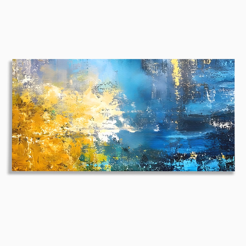 Tablou Canvas Premium LuxCanva® B1104, Mare Abstracta , Living, Liniste, Foite Aurii, Albastru, Decor, Mare, Apa, Culori Vibrante