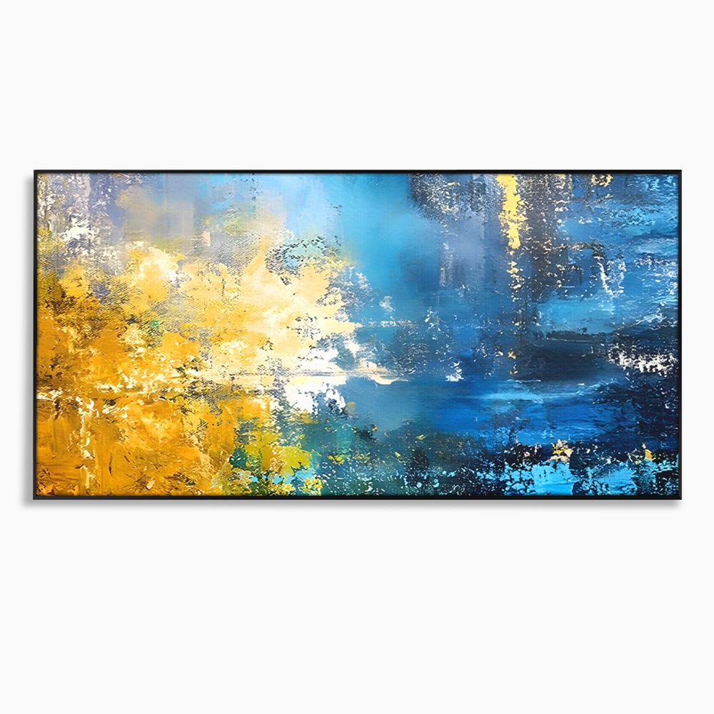 Tablou Canvas Premium LuxCanva® B1104, Mare Abstracta , Living, Liniste, Foite Aurii, Albastru, Decor, Mare, Apa, Culori Vibrante