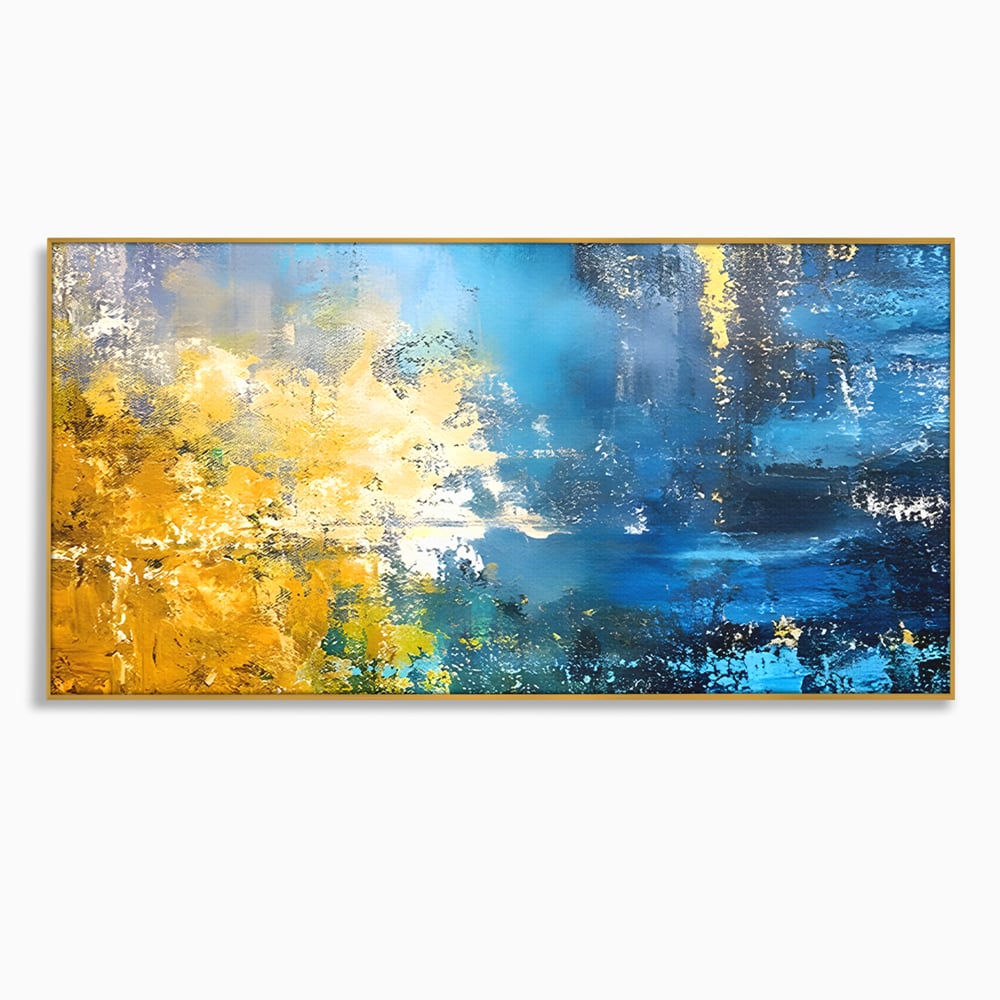 Tablou Canvas Premium LuxCanva® B1104, Mare Abstracta , Living, Liniste, Foite Aurii, Albastru, Decor, Mare, Apa, Culori Vibrante