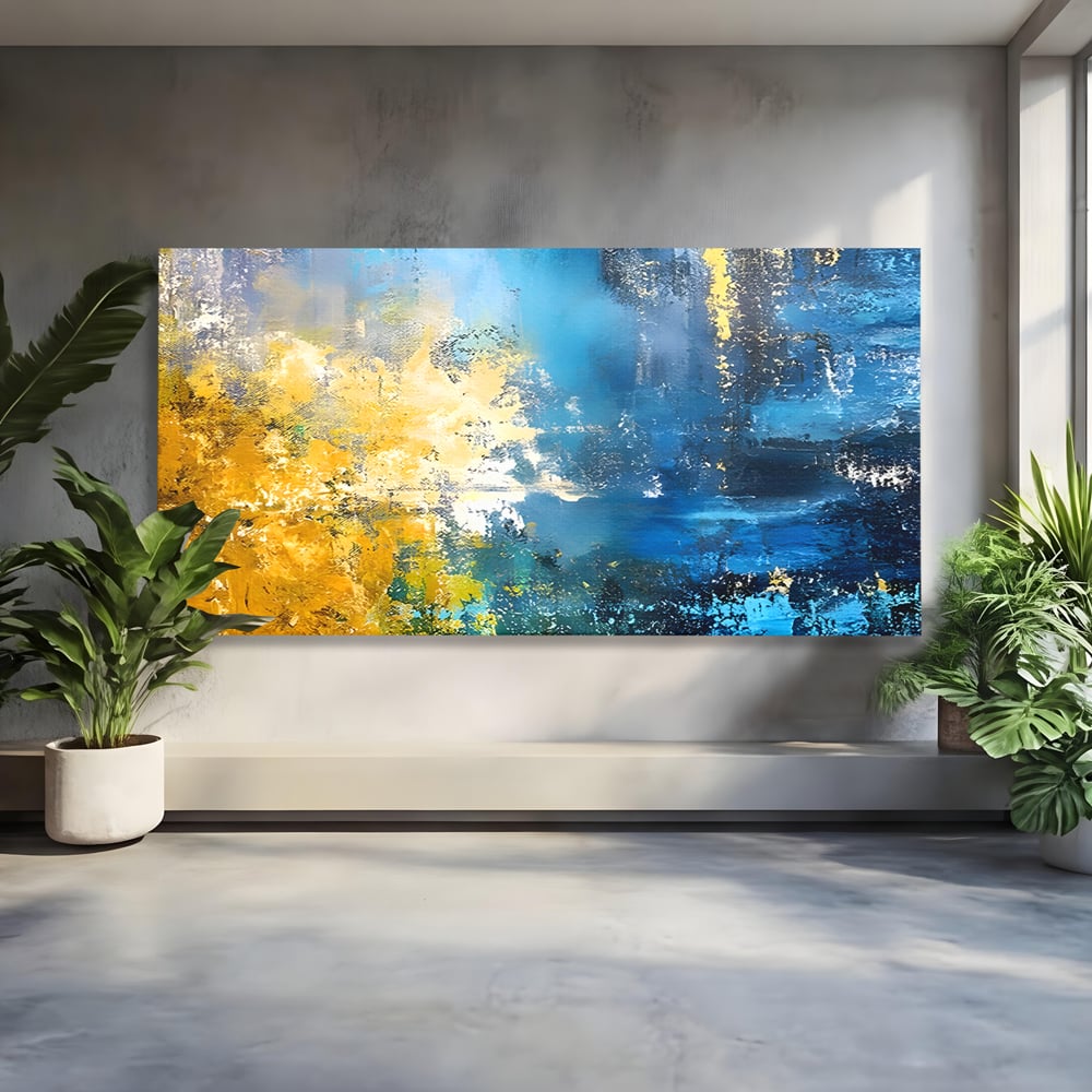 Tablou Canvas Premium LuxCanva® B1104, Mare Abstracta , Living, Liniste, Foite Aurii, Albastru, Decor, Mare, Apa, Culori Vibrante