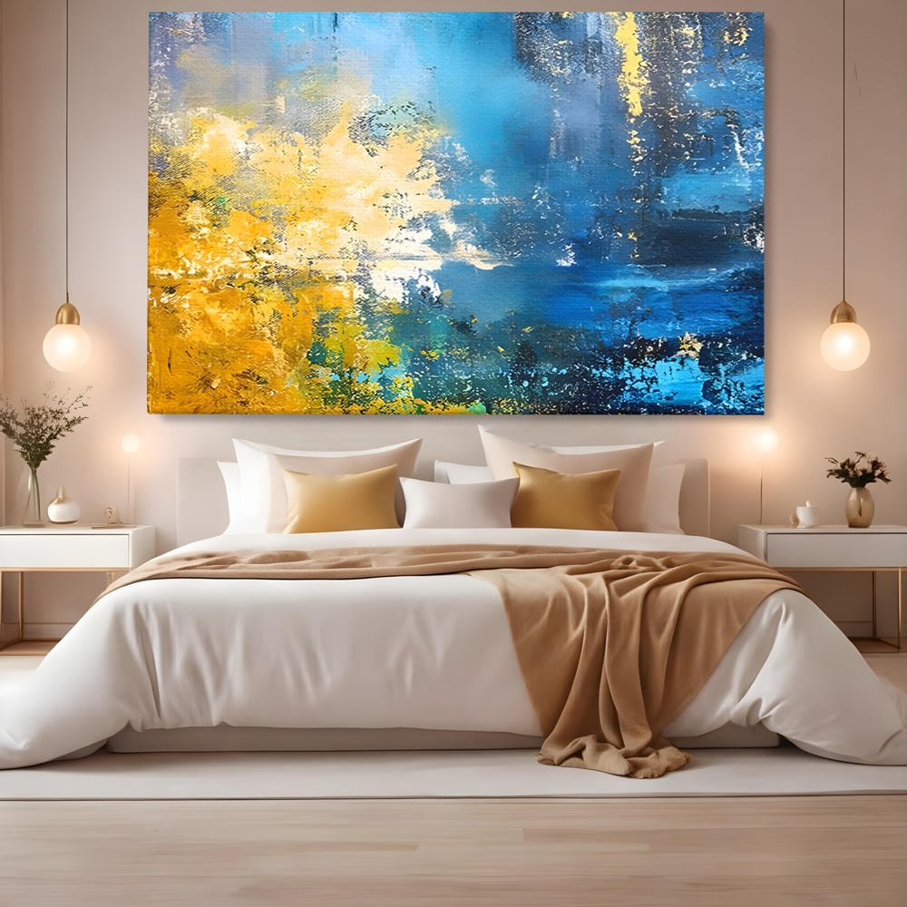 Tablou Canvas Premium LuxCanva® B1104, Mare Abstracta , Living, Liniste, Foite Aurii, Albastru, Decor, Mare, Apa, Culori Vibrante