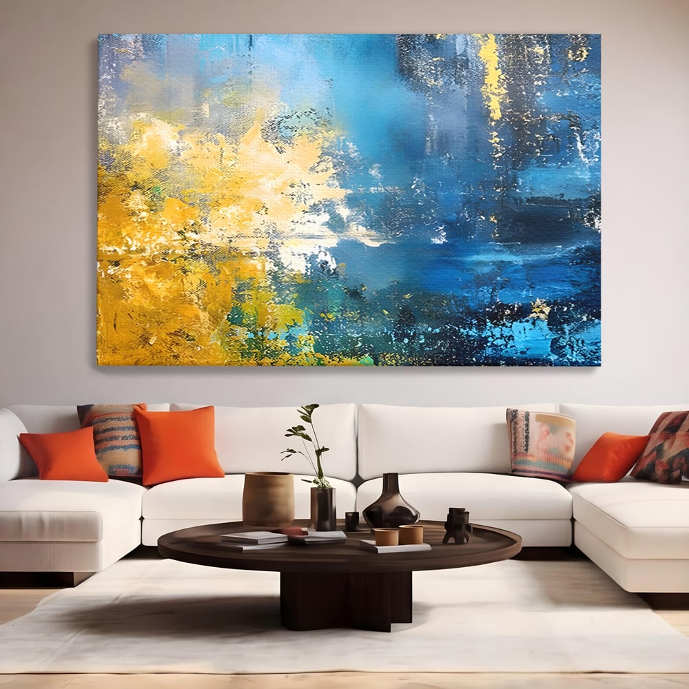 Tablou Canvas Premium LuxCanva® B1104, Mare Abstracta , Living, Liniste, Foite Aurii, Albastru, Decor, Mare, Apa, Culori Vibrante