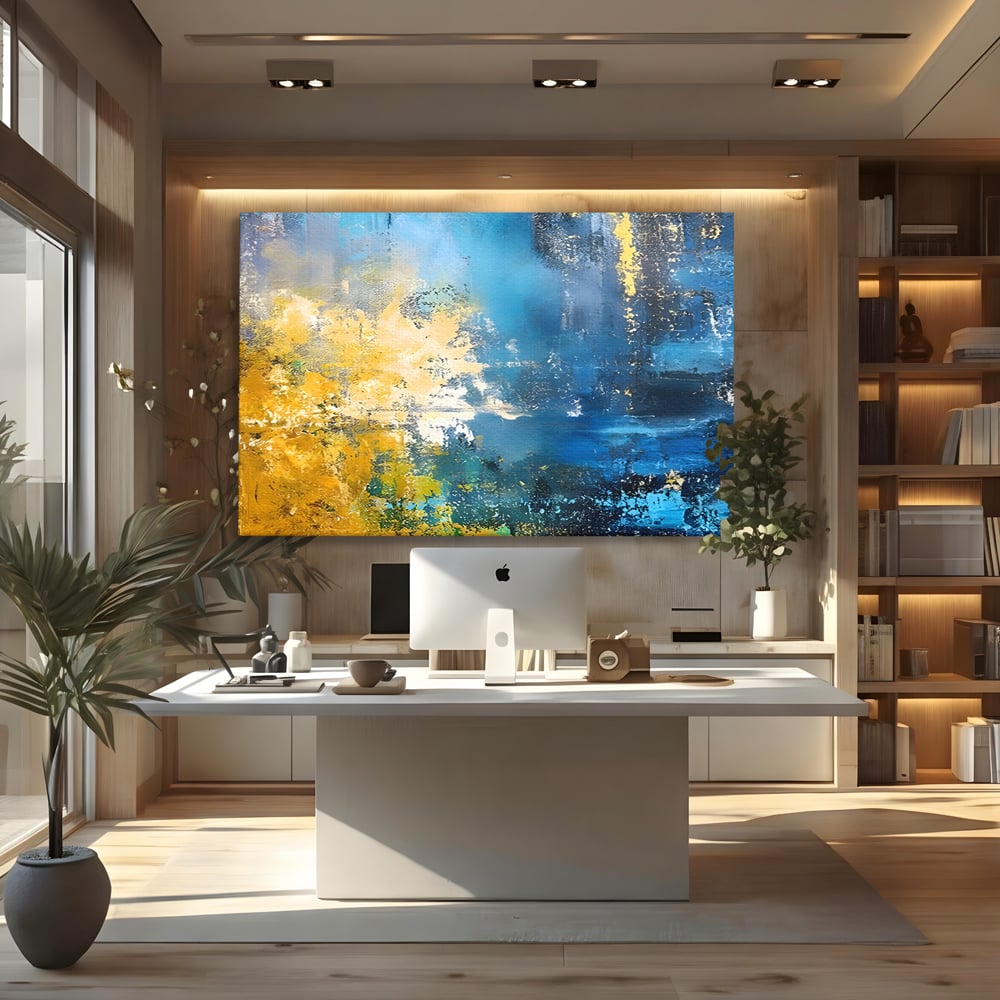 Tablou Canvas Premium LuxCanva® B1104, Mare Abstracta , Living, Liniste, Foite Aurii, Albastru, Decor, Mare, Apa, Culori Vibrante