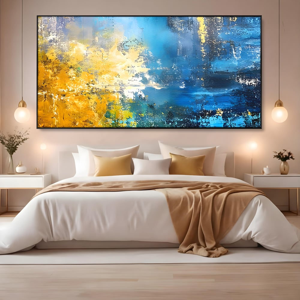 Tablou Canvas Premium LuxCanva® B1104, Mare Abstracta , Living, Liniste, Foite Aurii, Albastru, Decor, Mare, Apa, Culori Vibrante