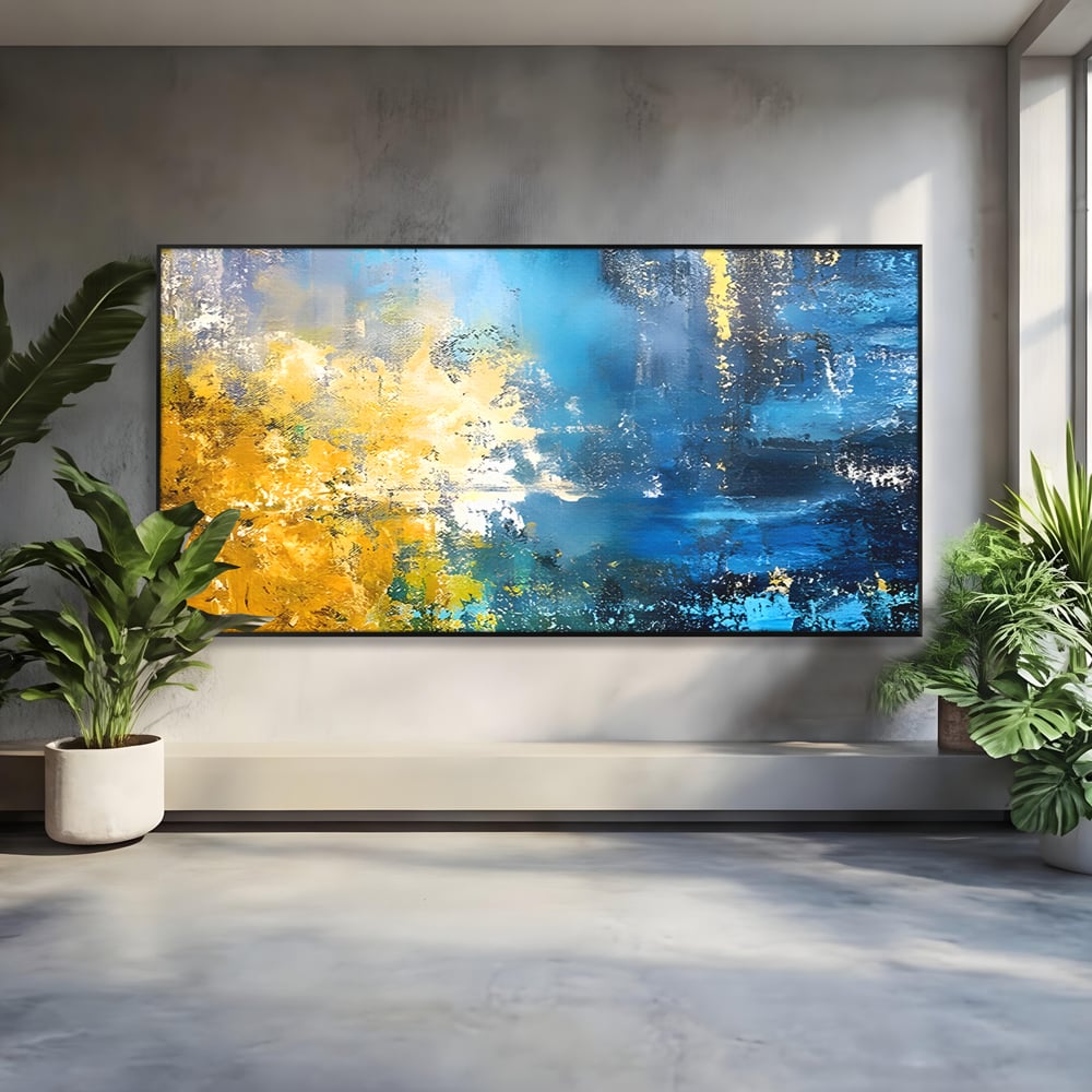 Tablou Canvas Premium LuxCanva® B1104, Mare Abstracta , Living, Liniste, Foite Aurii, Albastru, Decor, Mare, Apa, Culori Vibrante