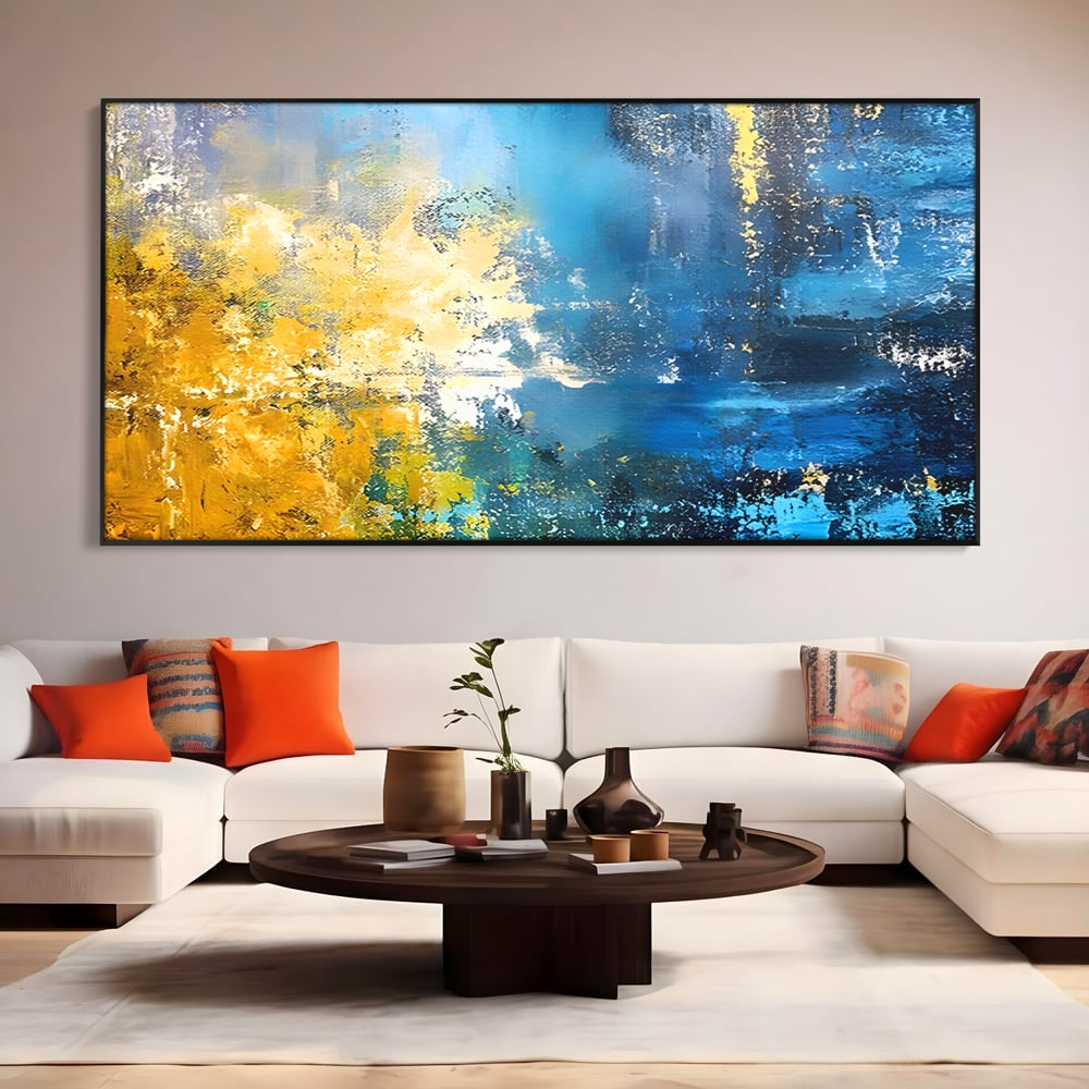 Tablou Canvas Premium LuxCanva® B1104, Mare Abstracta , Living, Liniste, Foite Aurii, Albastru, Decor, Mare, Apa, Culori Vibrante