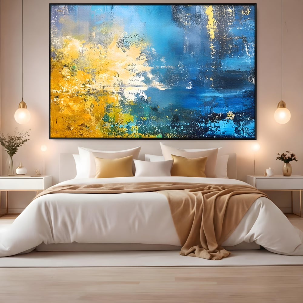 Tablou Canvas Premium LuxCanva® B1104, Mare Abstracta , Living, Liniste, Foite Aurii, Albastru, Decor, Mare, Apa, Culori Vibrante
