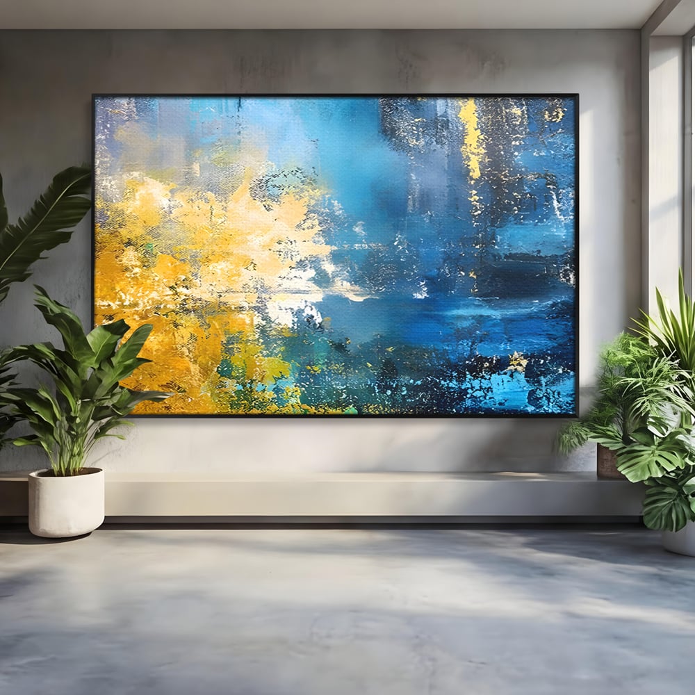 Tablou Canvas Premium LuxCanva® B1104, Mare Abstracta , Living, Liniste, Foite Aurii, Albastru, Decor, Mare, Apa, Culori Vibrante