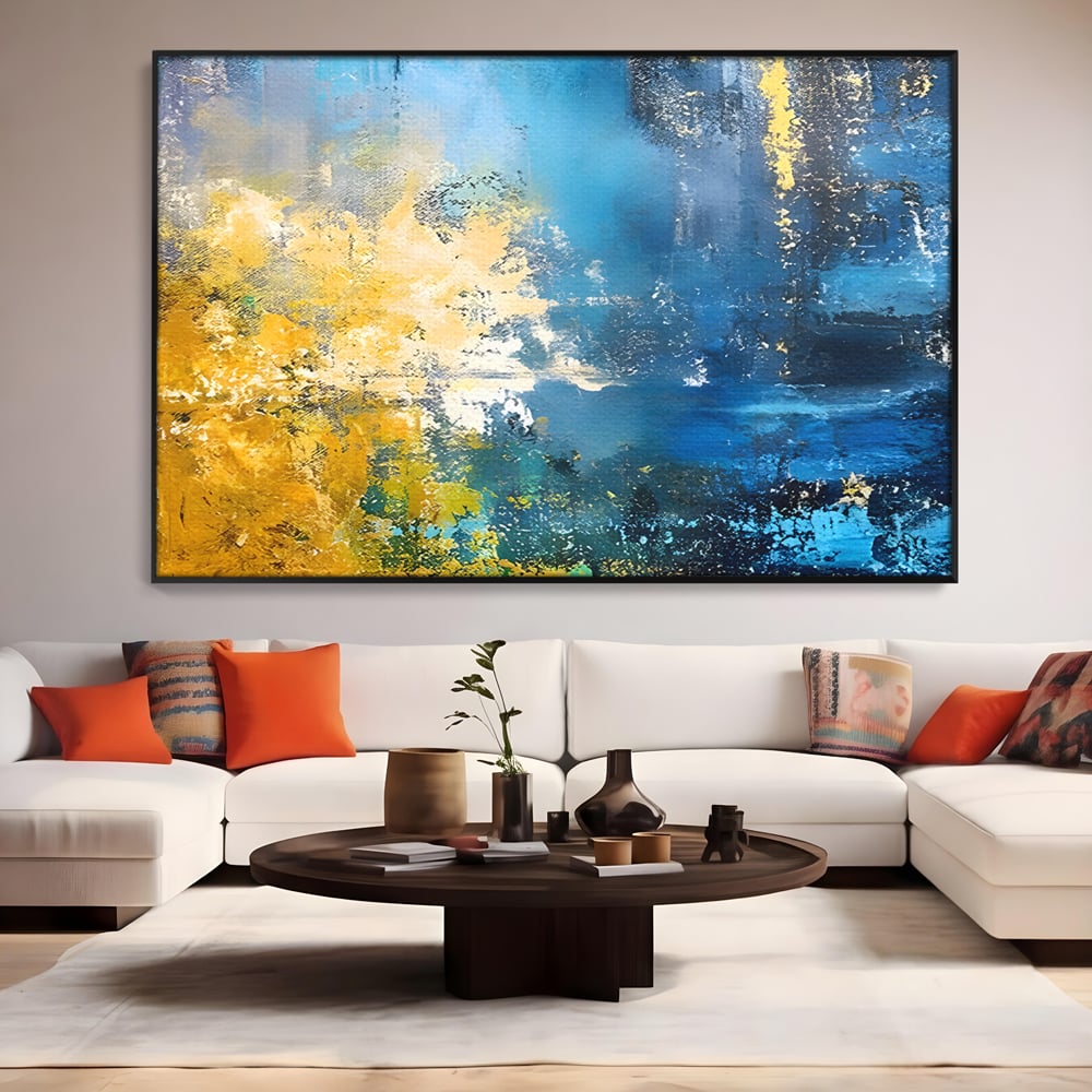Tablou Canvas Premium LuxCanva® B1104, Mare Abstracta , Living, Liniste, Foite Aurii, Albastru, Decor, Mare, Apa, Culori Vibrante