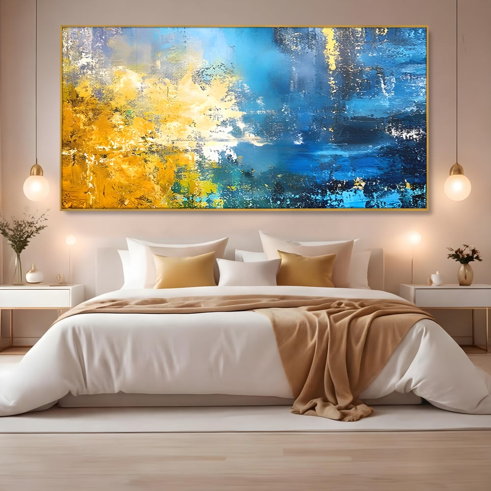 Tablou Canvas Premium LuxCanva® B1104, Mare Abstracta , Living, Liniste, Foite Aurii, Albastru, Decor, Mare, Apa, Culori Vibrante