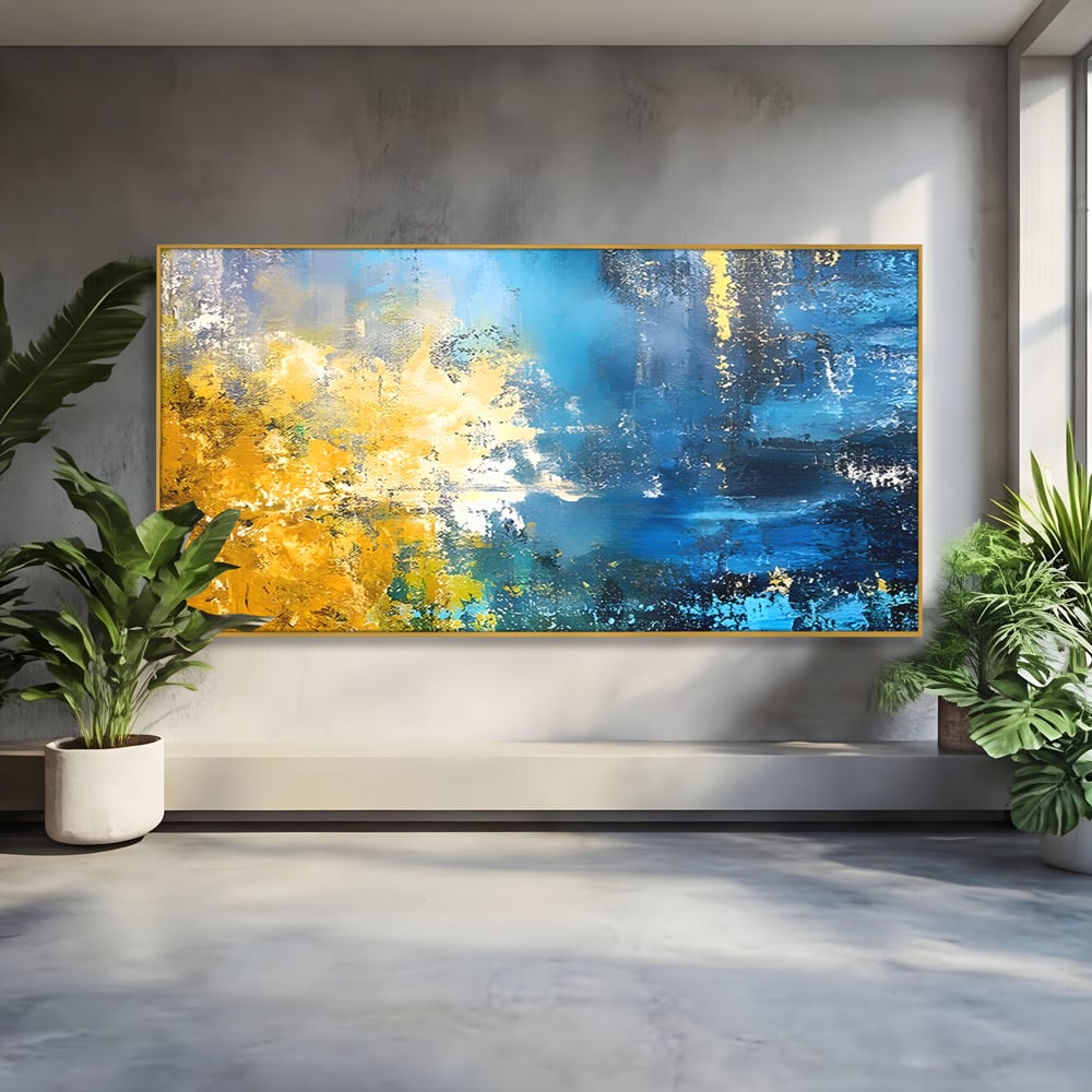 Tablou Canvas Premium LuxCanva® B1104, Mare Abstracta , Living, Liniste, Foite Aurii, Albastru, Decor, Mare, Apa, Culori Vibrante