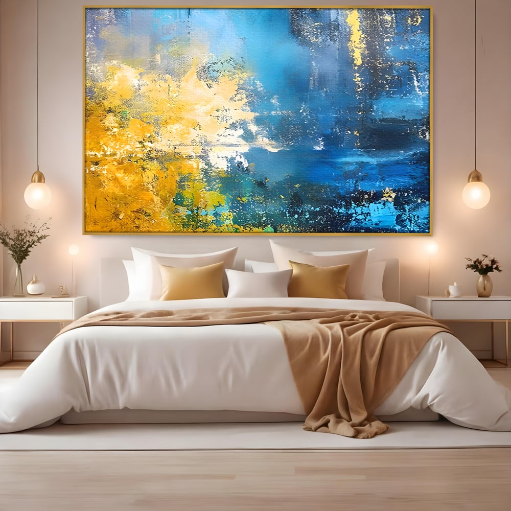 Tablou Canvas Premium LuxCanva® B1104, Mare Abstracta , Living, Liniste, Foite Aurii, Albastru, Decor, Mare, Apa, Culori Vibrante