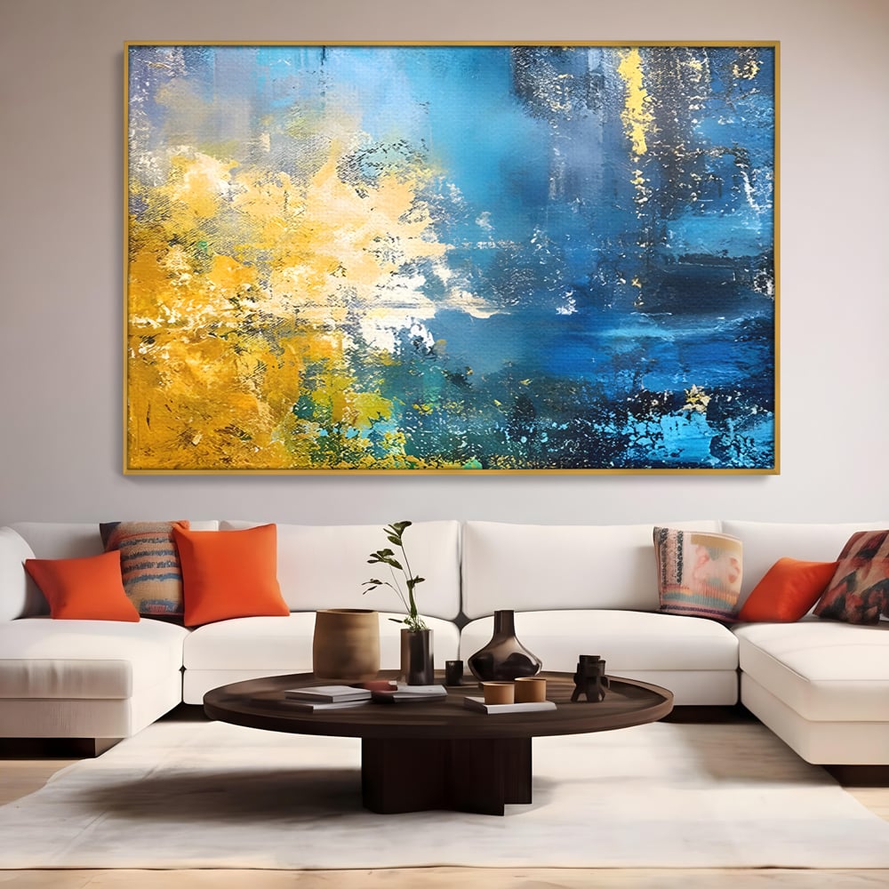 Tablou Canvas Premium LuxCanva® B1104, Mare Abstracta , Living, Liniste, Foite Aurii, Albastru, Decor, Mare, Apa, Culori Vibrante