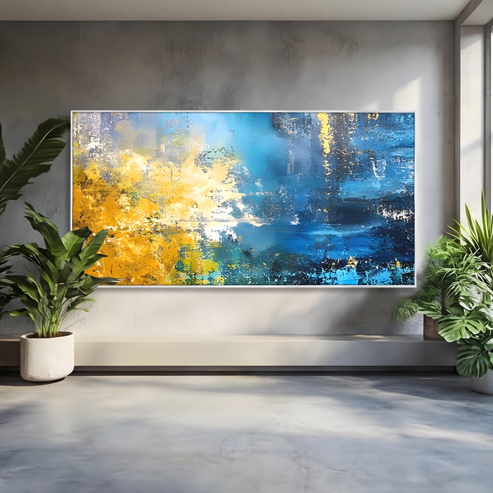 Tablou Canvas Premium LuxCanva® B1104, Mare Abstracta , Living, Liniste, Foite Aurii, Albastru, Decor, Mare, Apa, Culori Vibrante