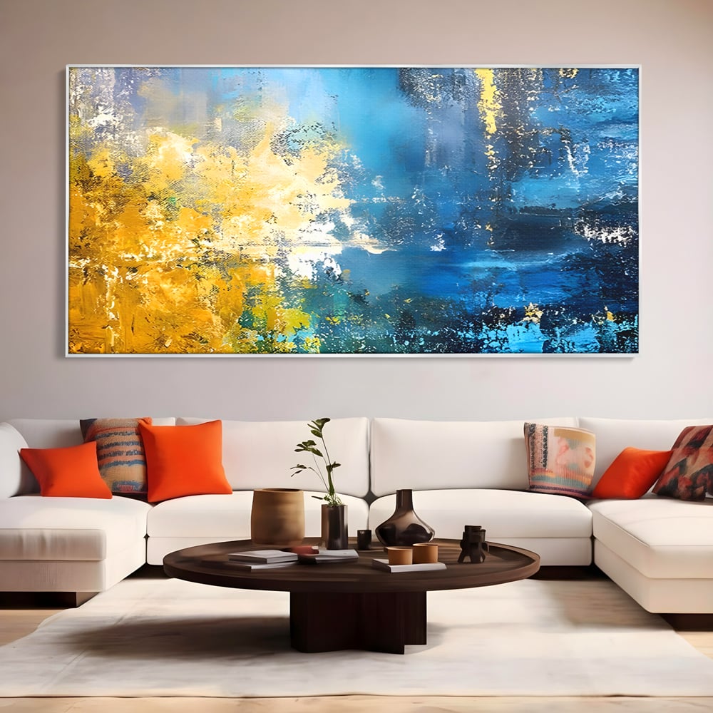Tablou Canvas Premium LuxCanva® B1104, Mare Abstracta , Living, Liniste, Foite Aurii, Albastru, Decor, Mare, Apa, Culori Vibrante