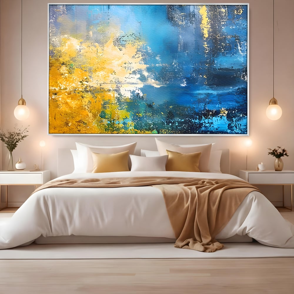 Tablou Canvas Premium LuxCanva® B1104, Mare Abstracta , Living, Liniste, Foite Aurii, Albastru, Decor, Mare, Apa, Culori Vibrante