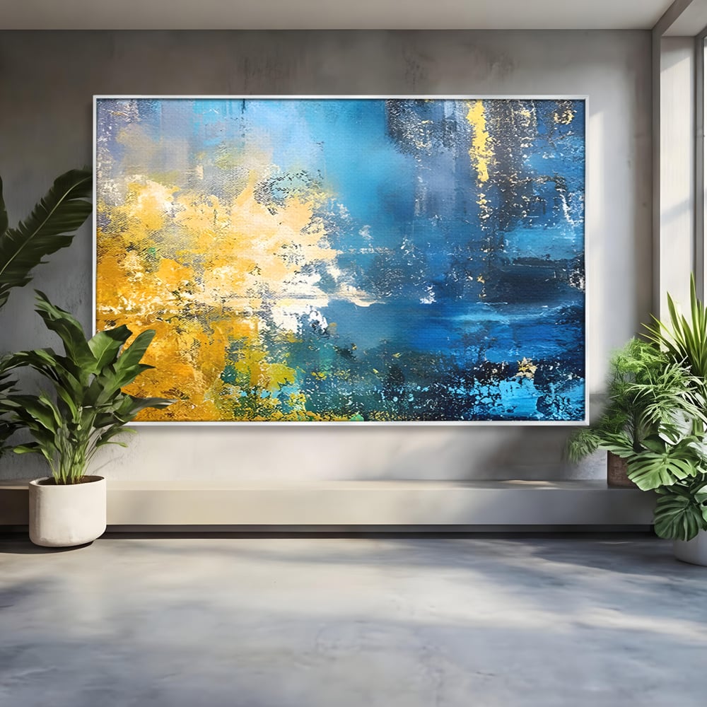 Tablou Canvas Premium LuxCanva® B1104, Mare Abstracta , Living, Liniste, Foite Aurii, Albastru, Decor, Mare, Apa, Culori Vibrante