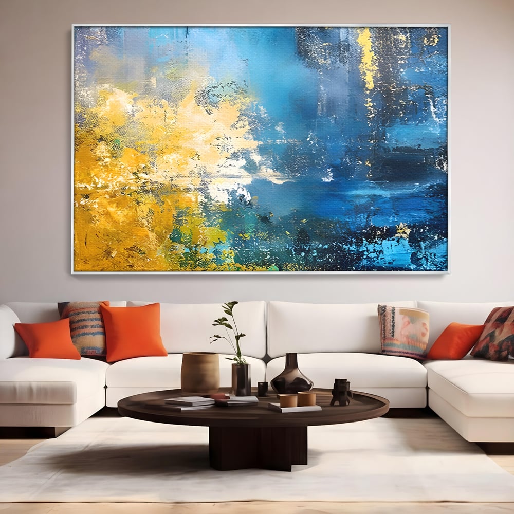 Tablou Canvas Premium LuxCanva® B1104, Mare Abstracta , Living, Liniste, Foite Aurii, Albastru, Decor, Mare, Apa, Culori Vibrante