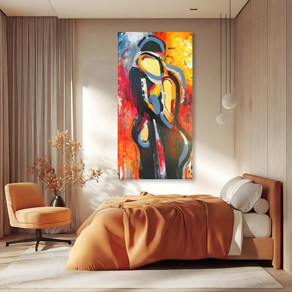 Tablou Canvas Premium LuxCanva® B1105, Iubire Pasionala , Living, Amor, El, Ea, Dragoste, Imbratisare, Cuplu, Indragostiti, Dormitor, Culori Vibrante