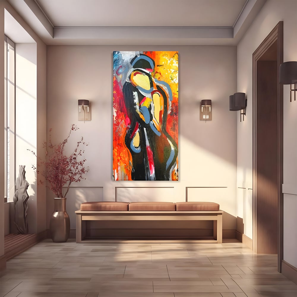 Tablou Canvas Premium LuxCanva® B1105, Iubire Pasionala , Living, Amor, El, Ea, Dragoste, Imbratisare, Cuplu, Indragostiti, Dormitor, Culori Vibrante