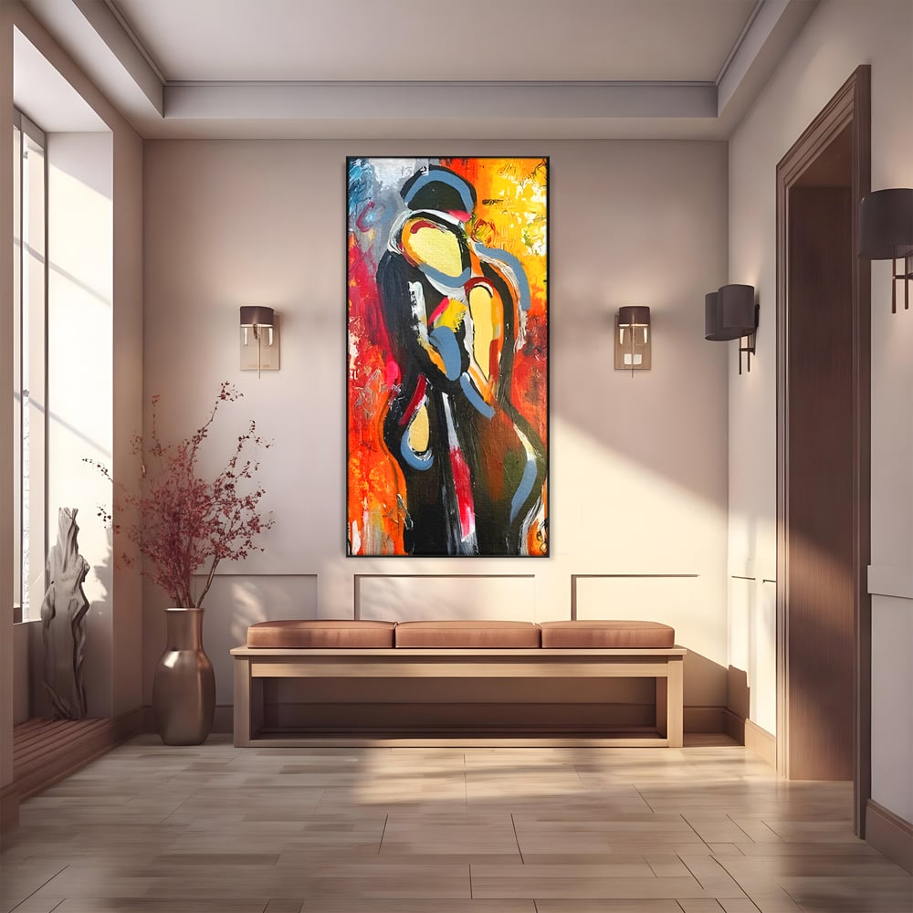 Tablou Canvas Premium LuxCanva® B1105, Iubire Pasionala , Living, Amor, El, Ea, Dragoste, Imbratisare, Cuplu, Indragostiti, Dormitor, Culori Vibrante