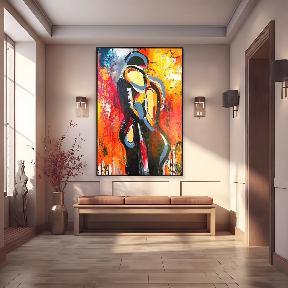 Tablou Canvas Premium LuxCanva® B1105, Iubire Pasionala , Living, Amor, El, Ea, Dragoste, Imbratisare, Cuplu, Indragostiti, Dormitor, Culori Vibrante