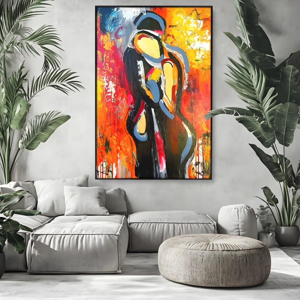 Tablou Canvas Premium LuxCanva® B1105, Iubire Pasionala , Living, Amor, El, Ea, Dragoste, Imbratisare, Cuplu, Indragostiti, Dormitor, Culori Vibrante