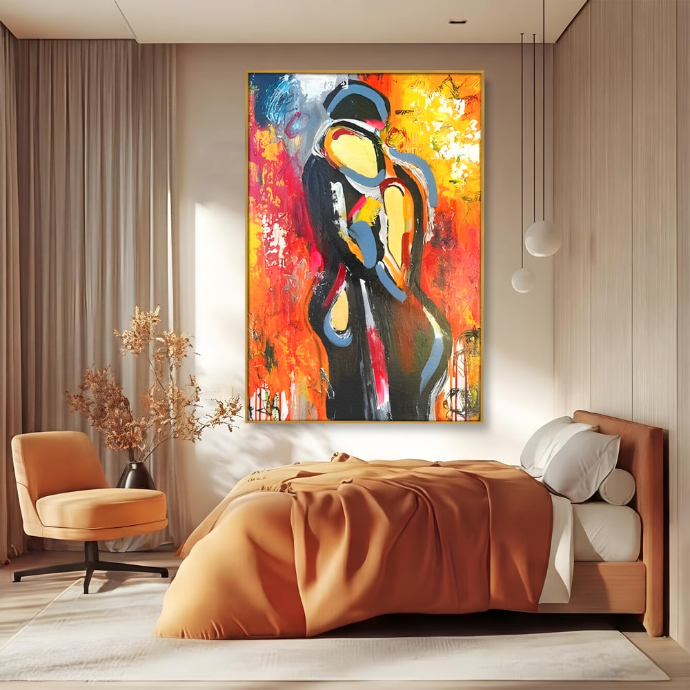 Tablou Canvas Premium LuxCanva® B1105, Iubire Pasionala , Living, Amor, El, Ea, Dragoste, Imbratisare, Cuplu, Indragostiti, Dormitor, Culori Vibrante