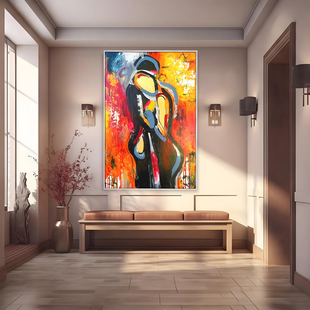 Tablou Canvas Premium LuxCanva® B1105, Iubire Pasionala , Living, Amor, El, Ea, Dragoste, Imbratisare, Cuplu, Indragostiti, Dormitor, Culori Vibrante