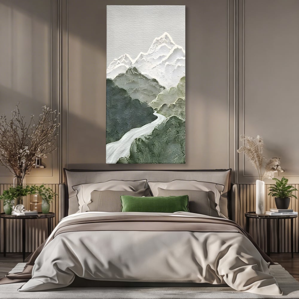 Tablou Canvas Premium LuxCanva® B1107, Green Mountains , Living, Decorativ, Abstract, Munti, Alb, Verde, Natura, Colorat