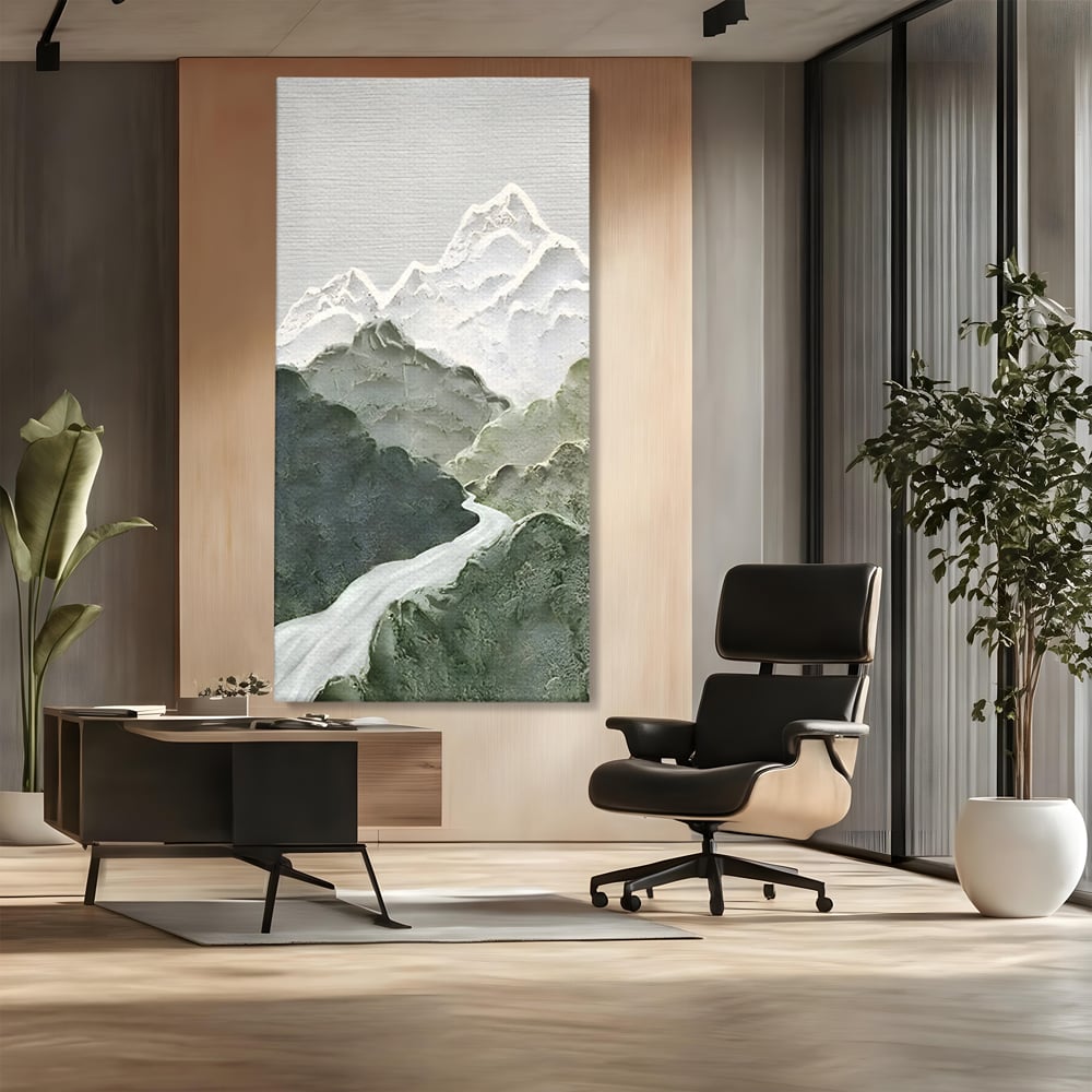 Tablou Canvas Premium LuxCanva® B1107, Green Mountains , Living, Decorativ, Abstract, Munti, Alb, Verde, Natura, Colorat