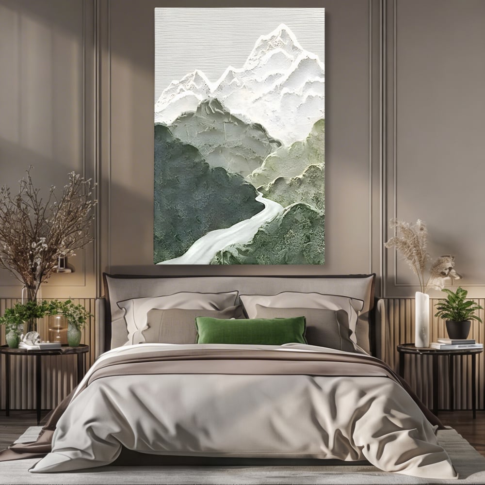 Tablou Canvas Premium LuxCanva® B1107, Green Mountains , Living, Decorativ, Abstract, Munti, Alb, Verde, Natura, Colorat
