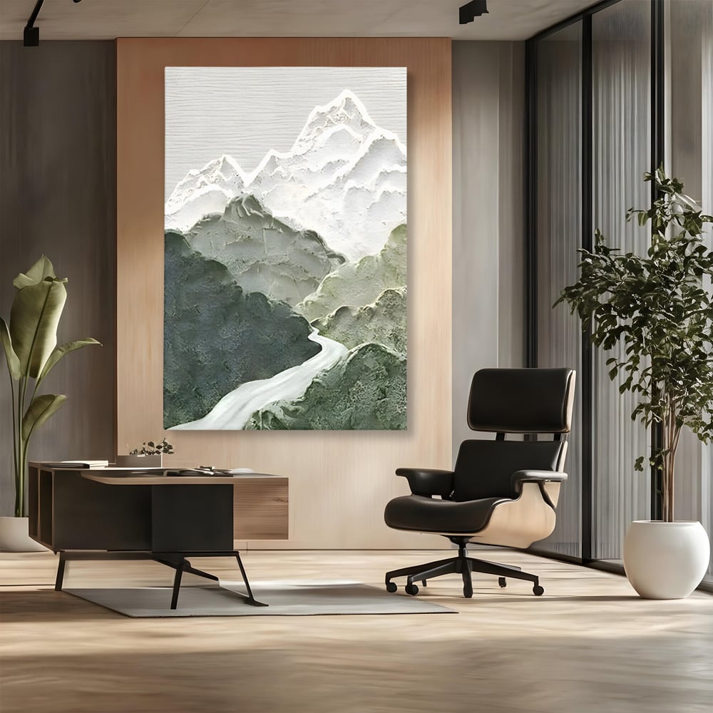 Tablou Canvas Premium LuxCanva® B1107, Green Mountains , Living, Decorativ, Abstract, Munti, Alb, Verde, Natura, Colorat