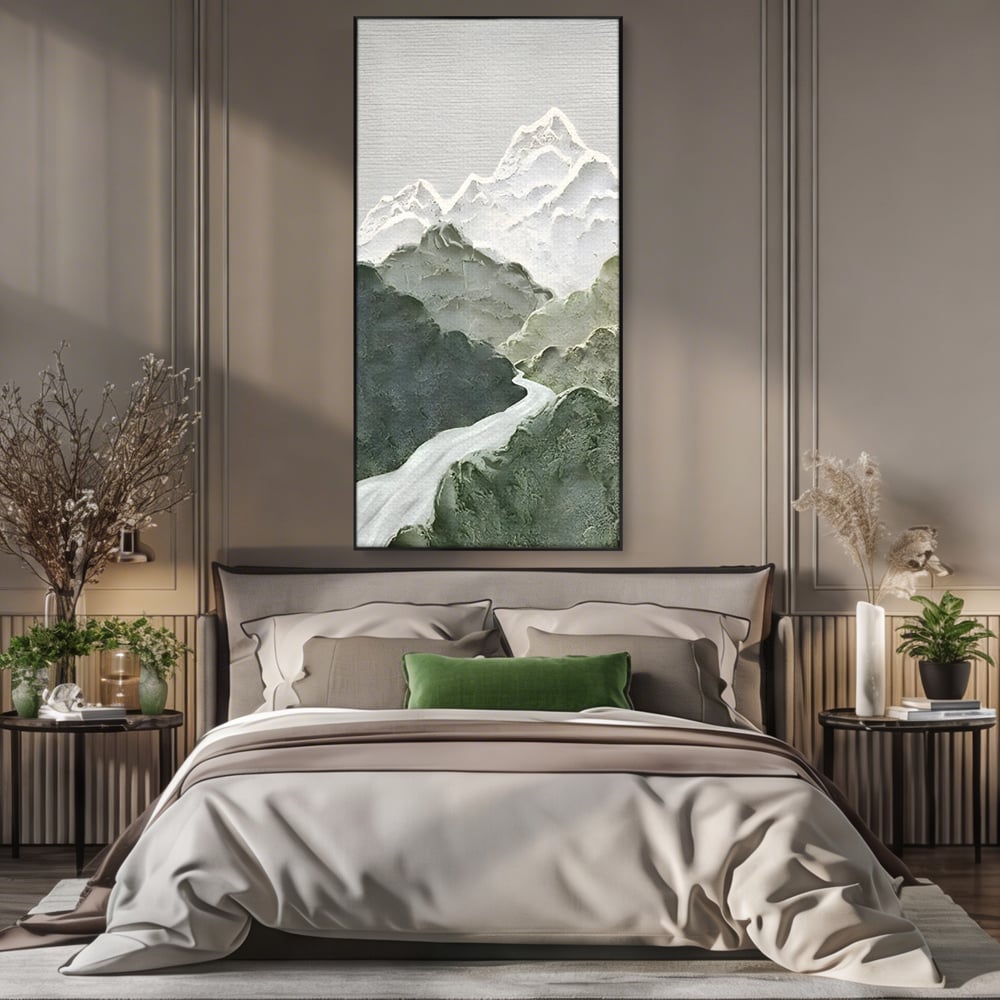 Tablou Canvas Premium LuxCanva® B1107, Green Mountains , Living, Decorativ, Abstract, Munti, Alb, Verde, Natura, Colorat