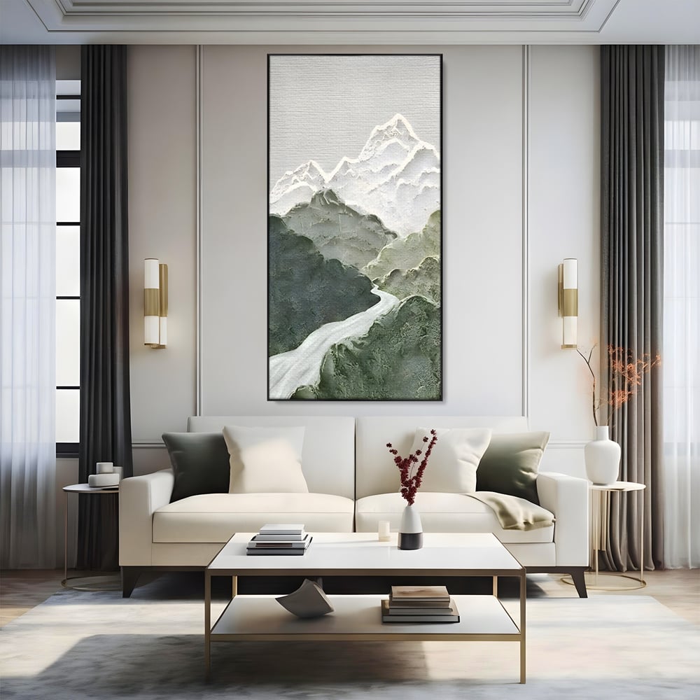 Tablou Canvas Premium LuxCanva® B1107, Green Mountains , Living, Decorativ, Abstract, Munti, Alb, Verde, Natura, Colorat