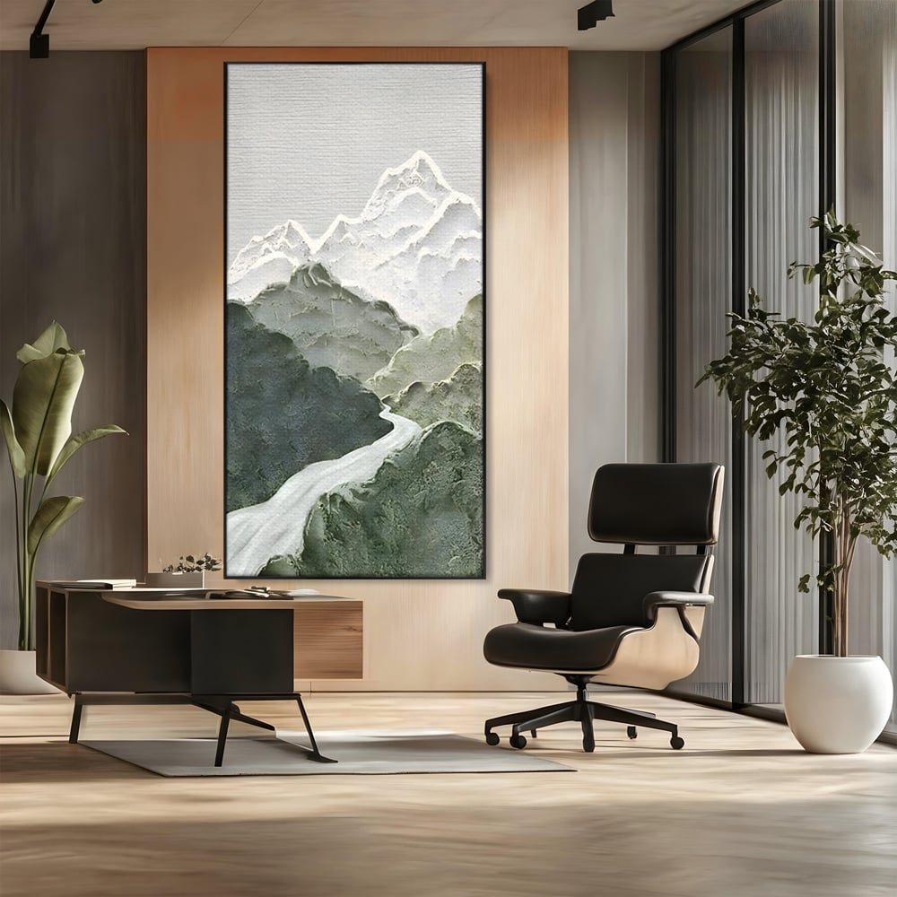 Tablou Canvas Premium LuxCanva® B1107, Green Mountains , Living, Decorativ, Abstract, Munti, Alb, Verde, Natura, Colorat