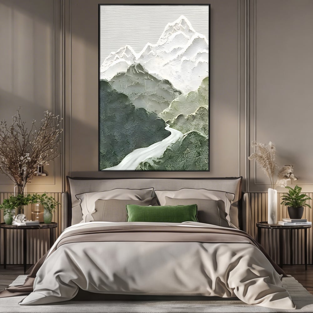 Tablou Canvas Premium LuxCanva® B1107, Green Mountains , Living, Decorativ, Abstract, Munti, Alb, Verde, Natura, Colorat