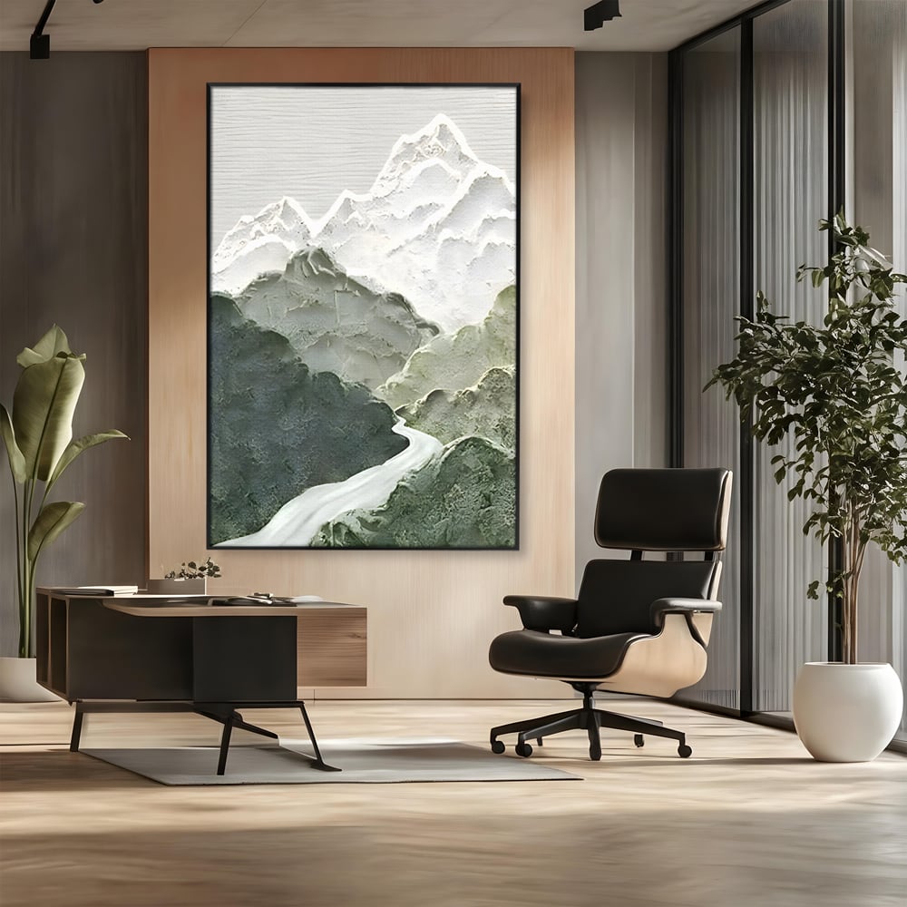 Tablou Canvas Premium LuxCanva® B1107, Green Mountains , Living, Decorativ, Abstract, Munti, Alb, Verde, Natura, Colorat