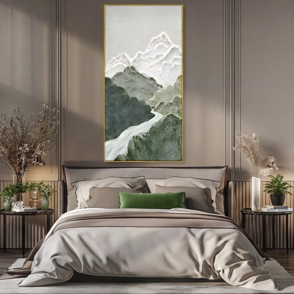 Tablou Canvas Premium LuxCanva® B1107, Green Mountains , Living, Decorativ, Abstract, Munti, Alb, Verde, Natura, Colorat