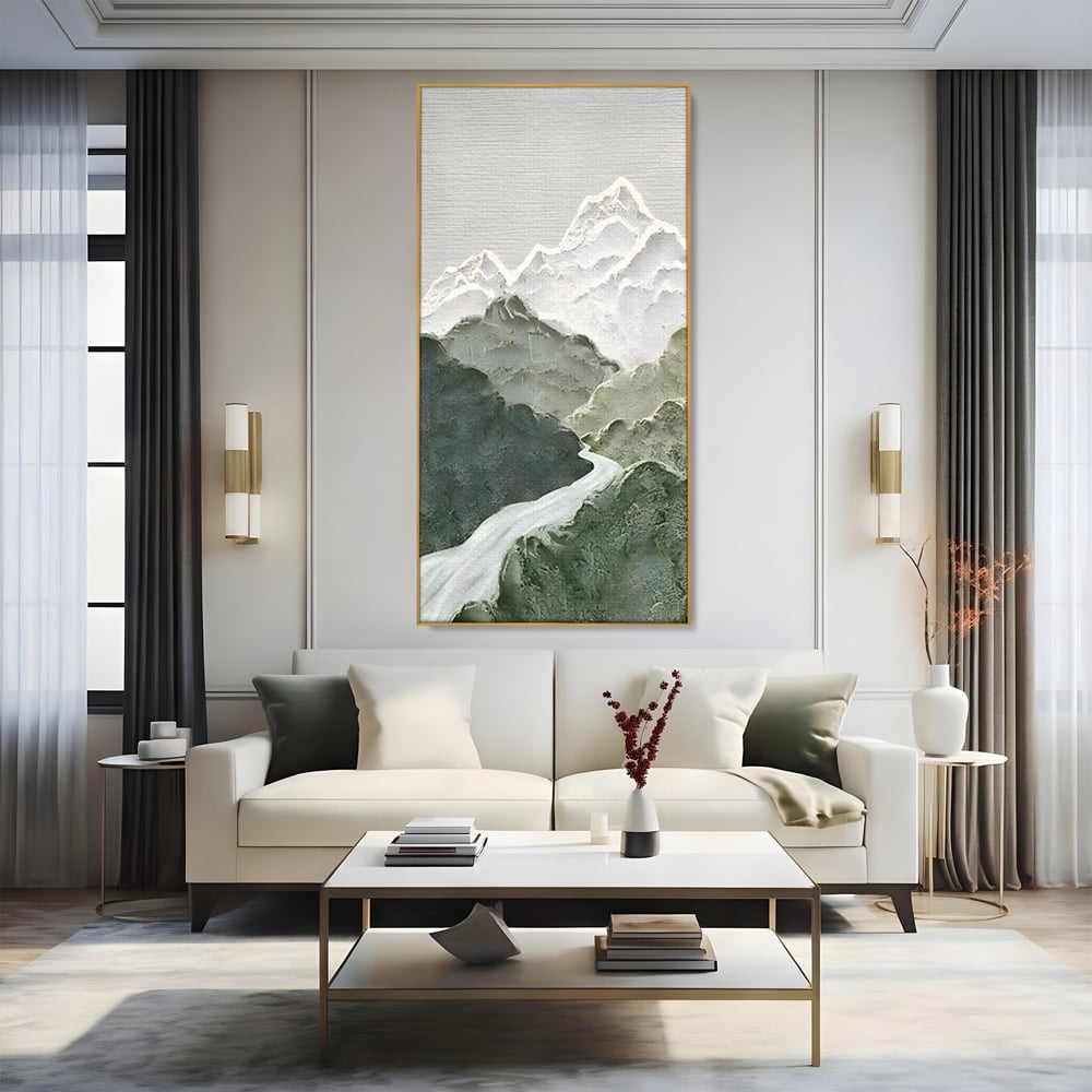 Tablou Canvas Premium LuxCanva® B1107, Green Mountains , Living, Decorativ, Abstract, Munti, Alb, Verde, Natura, Colorat