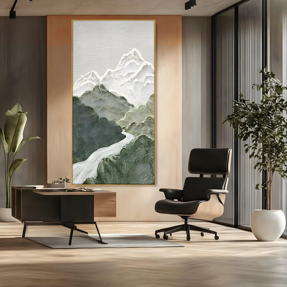 Tablou Canvas Premium LuxCanva® B1107, Green Mountains , Living, Decorativ, Abstract, Munti, Alb, Verde, Natura, Colorat