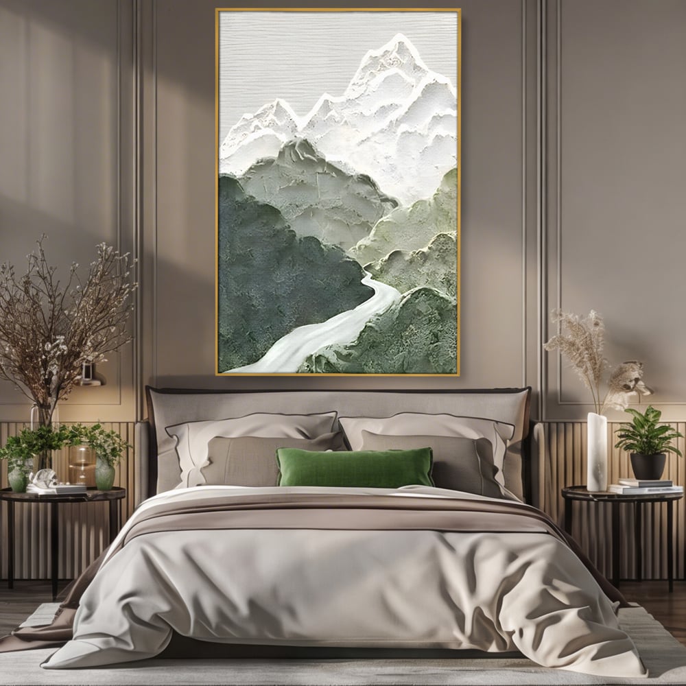 Tablou Canvas Premium LuxCanva® B1107, Green Mountains , Living, Decorativ, Abstract, Munti, Alb, Verde, Natura, Colorat