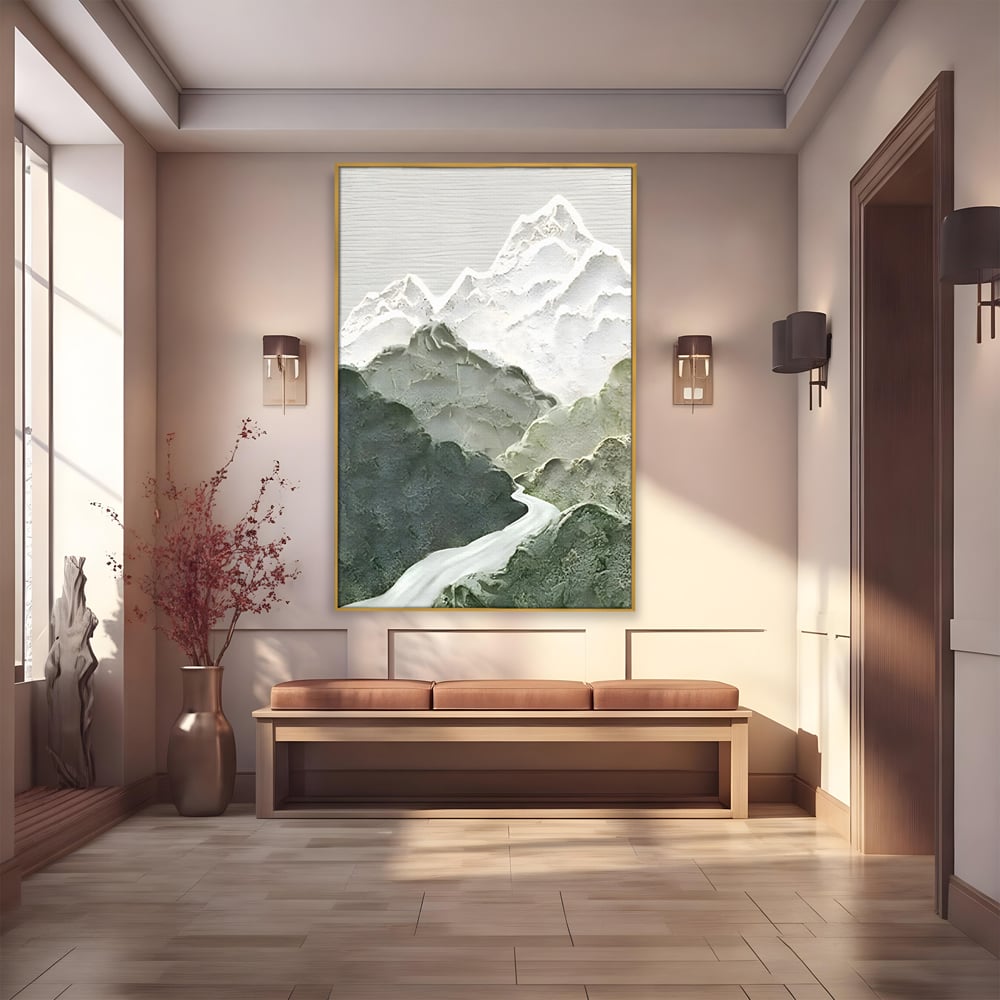 Tablou Canvas Premium LuxCanva® B1107, Green Mountains , Living, Decorativ, Abstract, Munti, Alb, Verde, Natura, Colorat