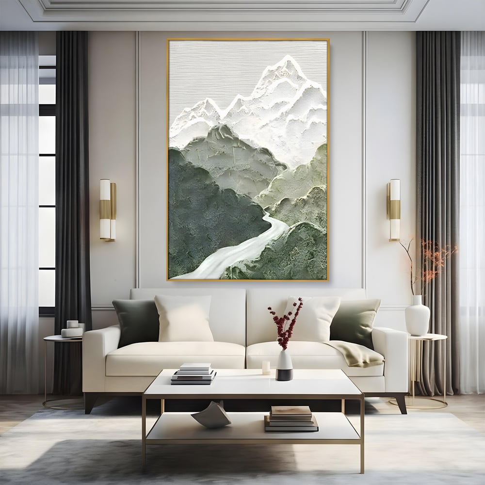 Tablou Canvas Premium LuxCanva® B1107, Green Mountains , Living, Decorativ, Abstract, Munti, Alb, Verde, Natura, Colorat