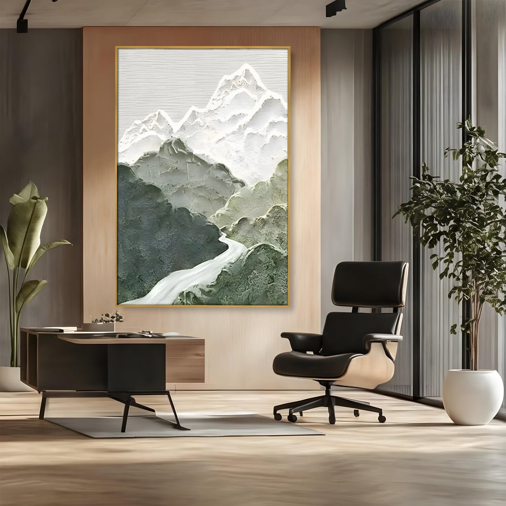 Tablou Canvas Premium LuxCanva® B1107, Green Mountains , Living, Decorativ, Abstract, Munti, Alb, Verde, Natura, Colorat