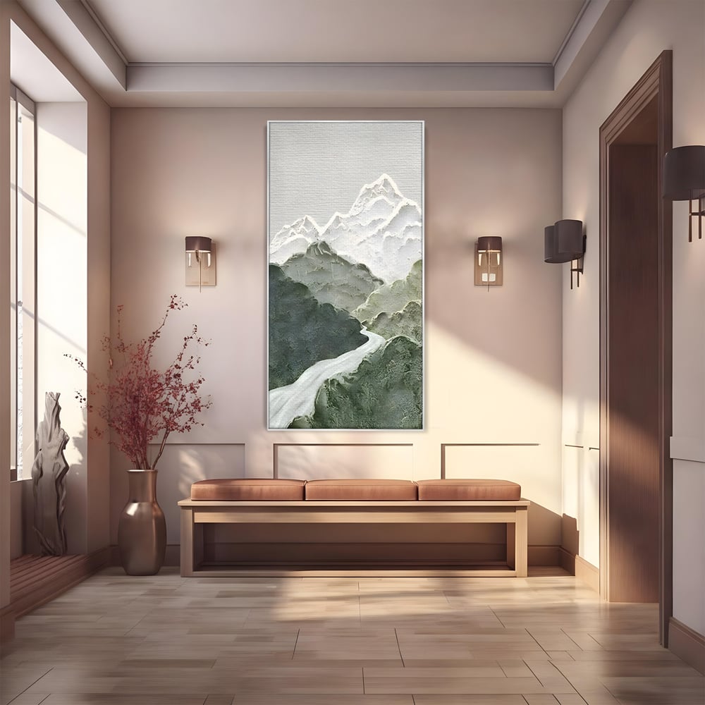 Tablou Canvas Premium LuxCanva® B1107, Green Mountains , Living, Decorativ, Abstract, Munti, Alb, Verde, Natura, Colorat